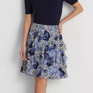 LAUREN RALPH LAUREN Women's Floral Ruffle-Trim Georgette Skirt 12 PETITE FLORAL